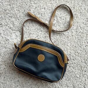 VINTAGE TOLEDANO Black & Tan Leather Fold Over  Purse | Medium Cross-Body Bag